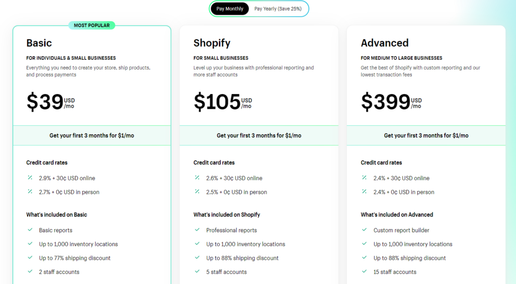 Quick Elements vs Shopify: Shopify Pricing