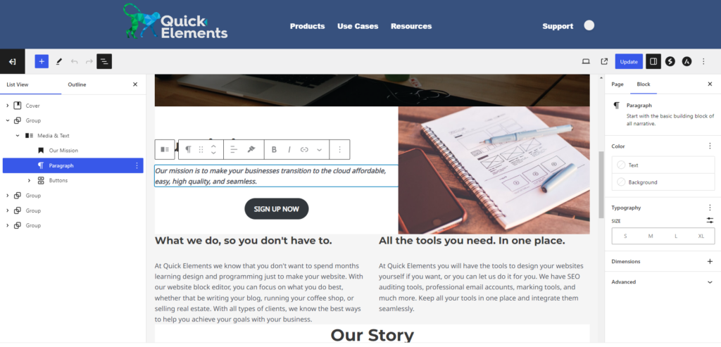 Quick Elements editor