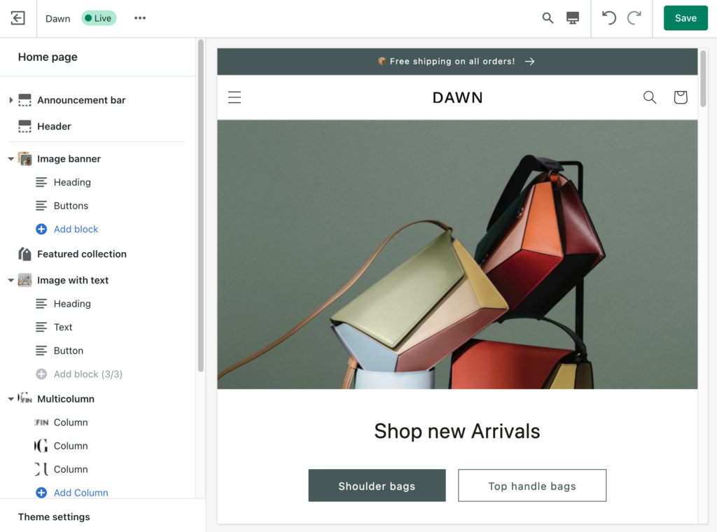 Shopify theme editor