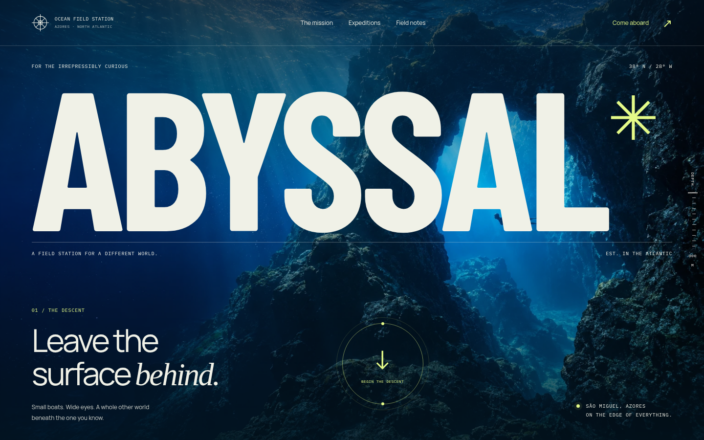 Screenshot of the Abyssal template homepage