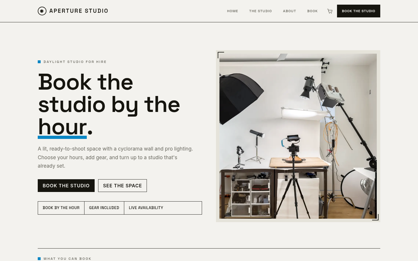 Screenshot of the Aperture template homepage