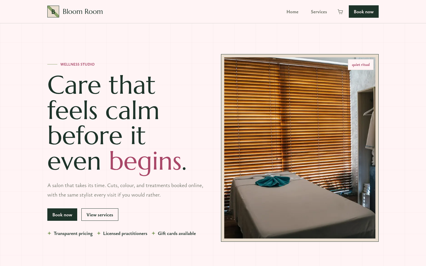 Screenshot of the Bloom template homepage