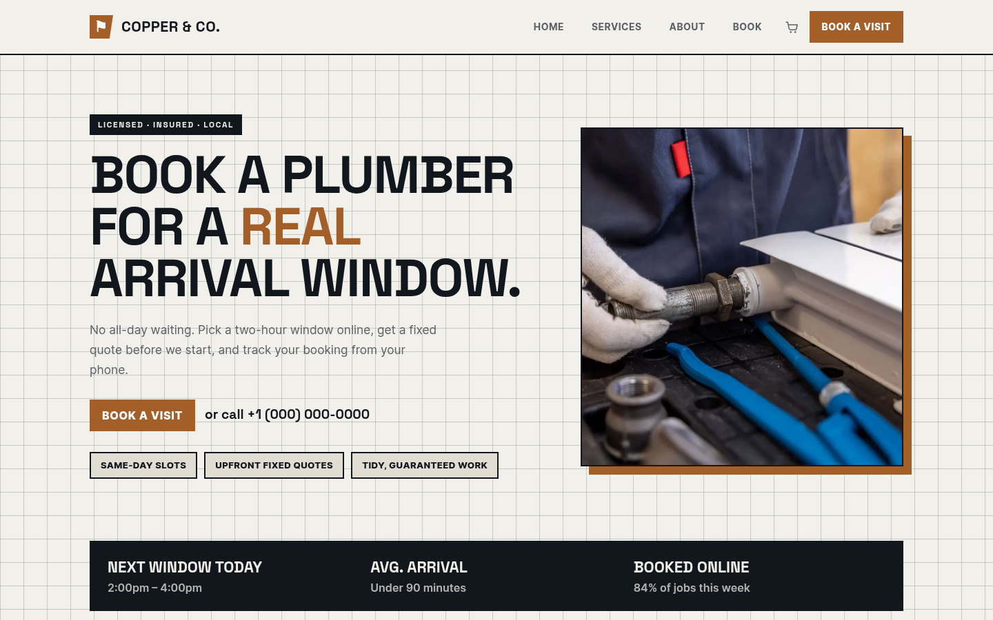 Screenshot of the Copper template homepage