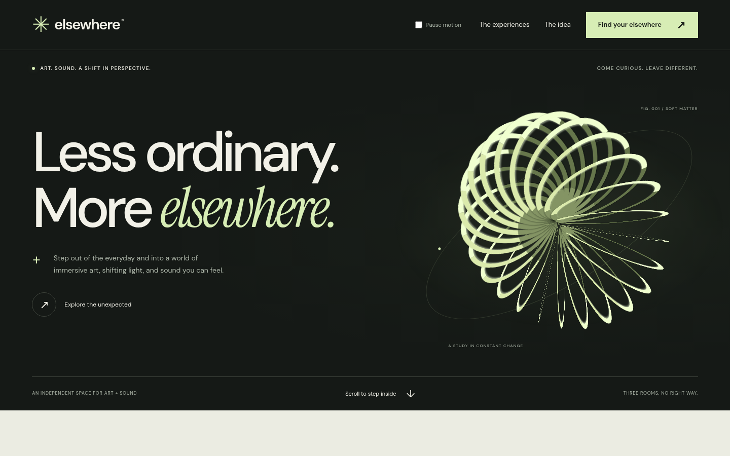 Screenshot of the Elsewhere template homepage