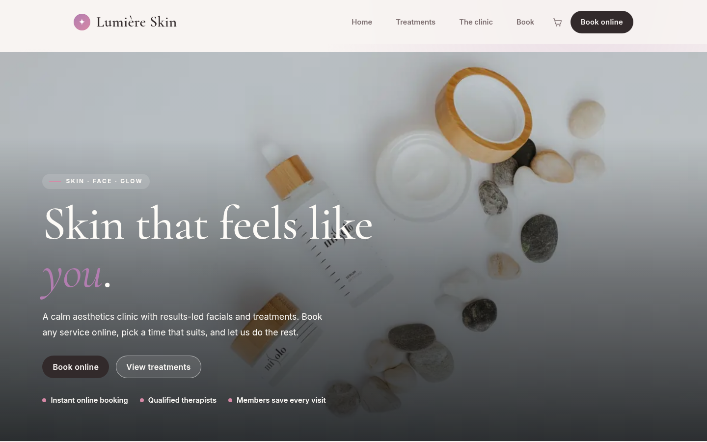 Screenshot of the Glow template homepage