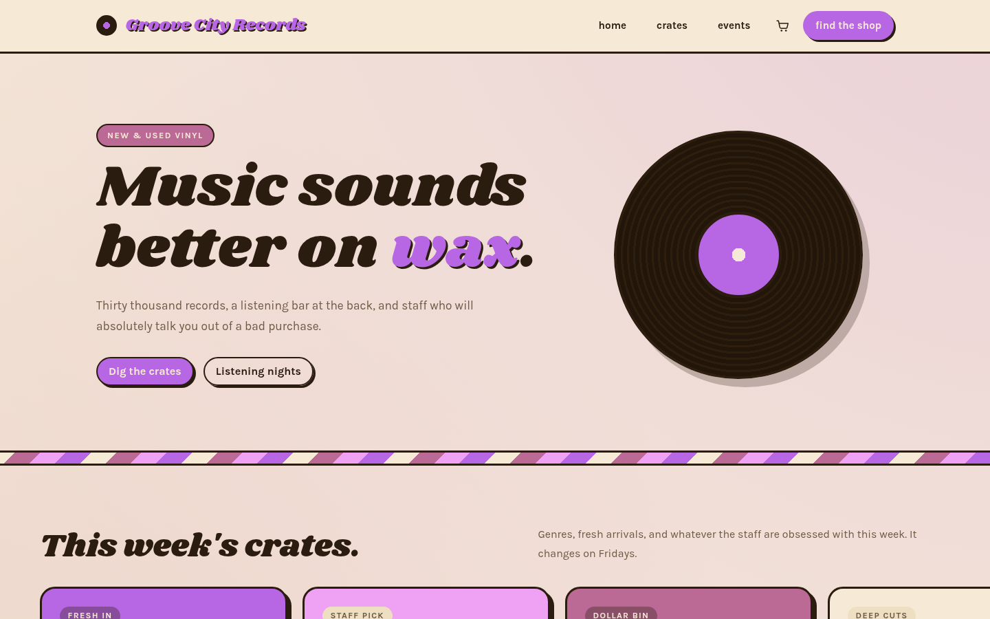 Screenshot of the Groove template homepage