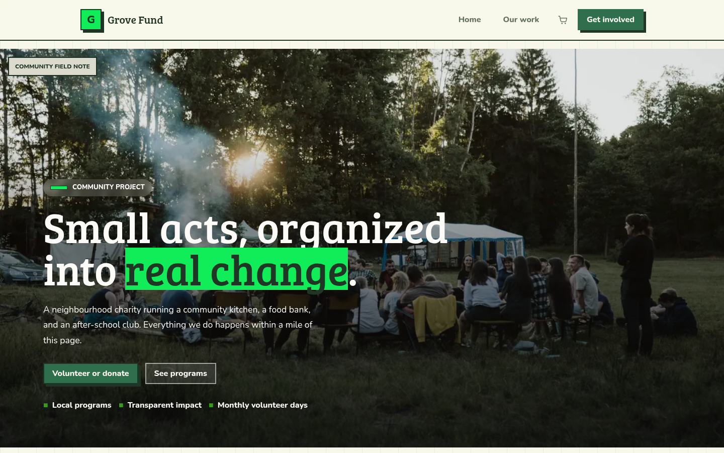 Screenshot of the Grove template homepage