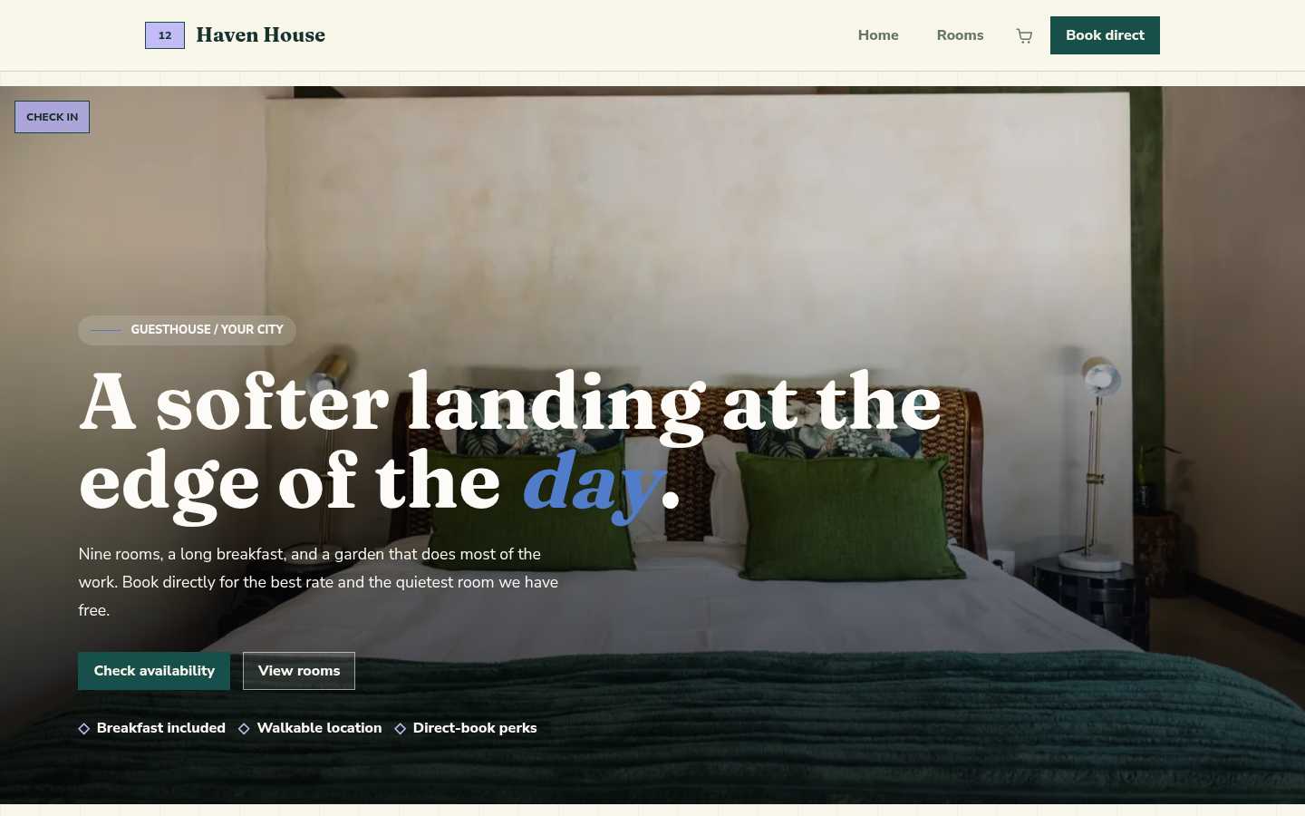 Screenshot of the Haven template homepage