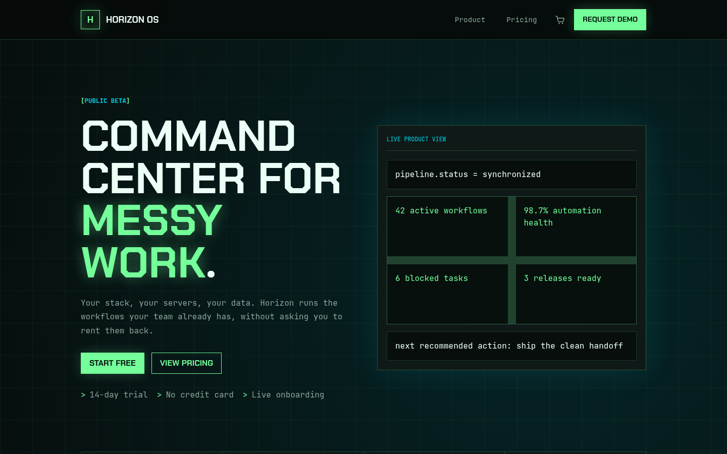Screenshot of the Horizon template homepage