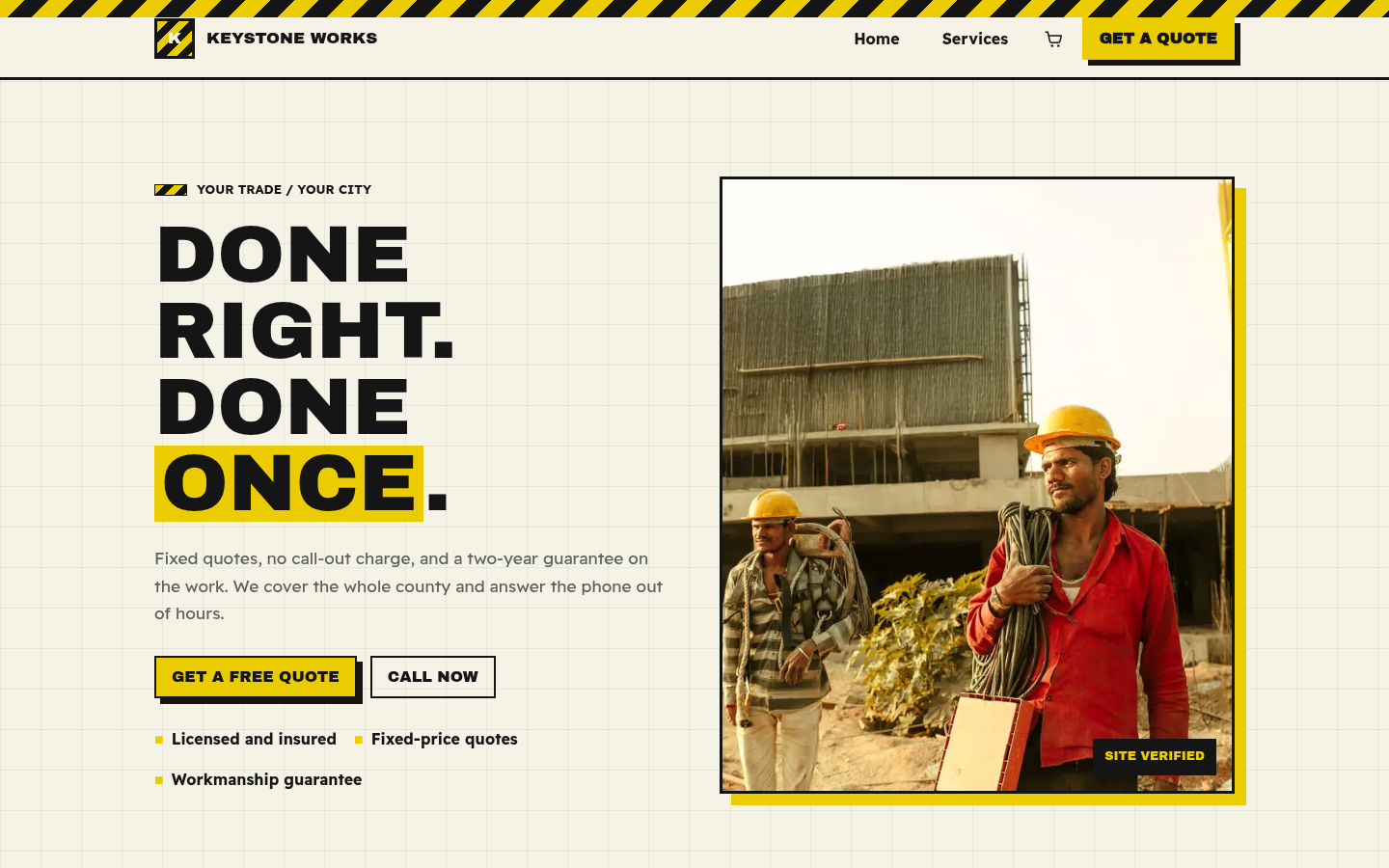 Screenshot of the Keystone template homepage