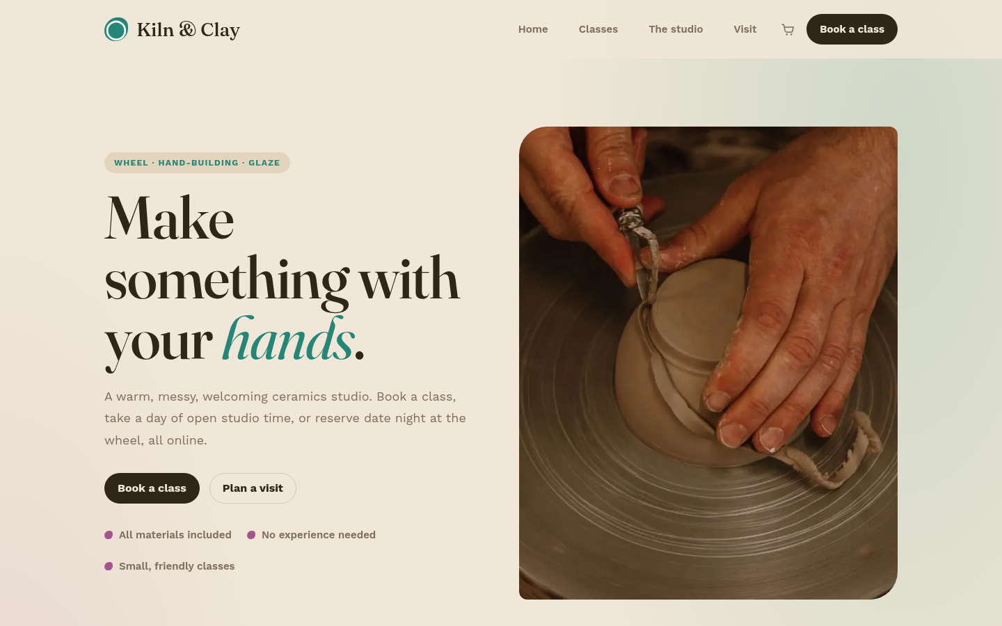 Screenshot of the Kiln template homepage