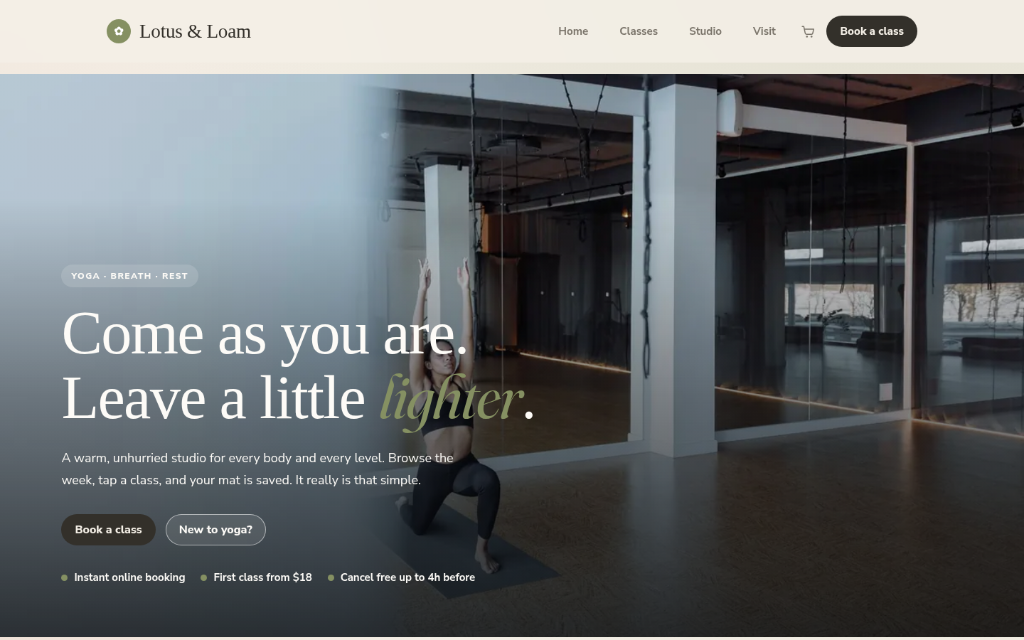 Screenshot of the Lotus template homepage