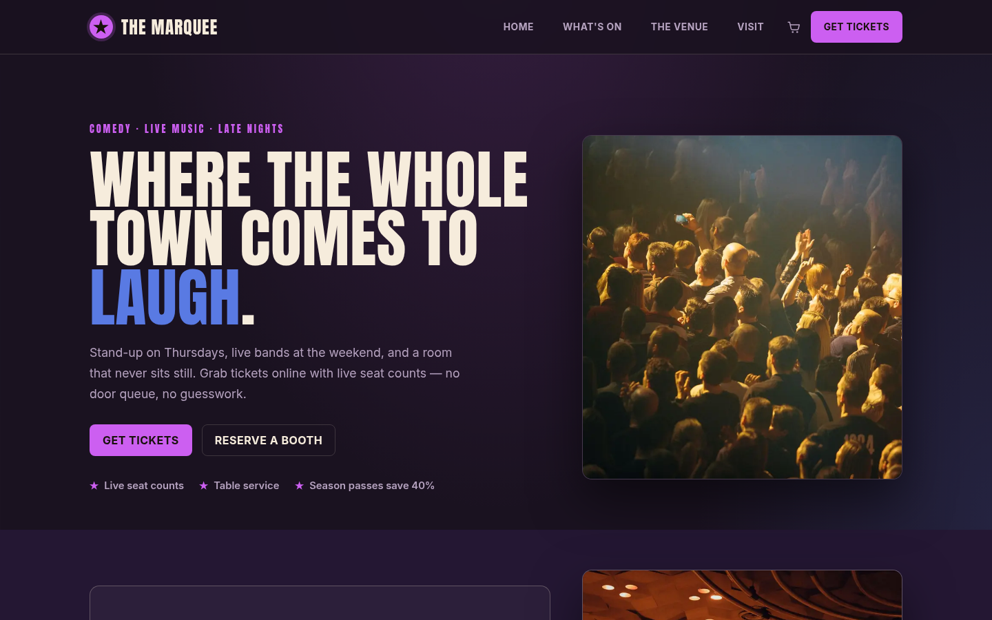 Screenshot of the Marquee template homepage