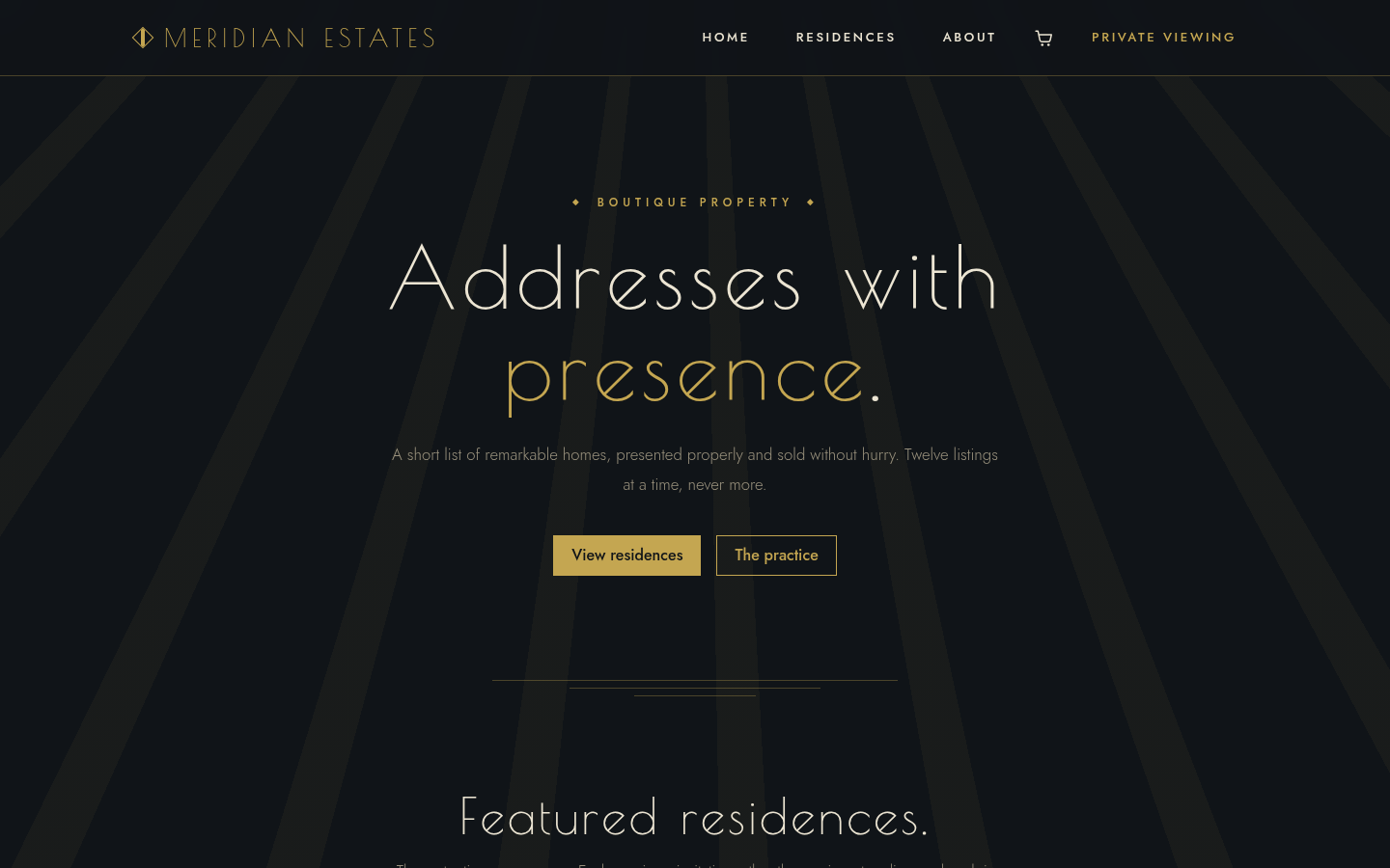 Screenshot of the Meridian template homepage
