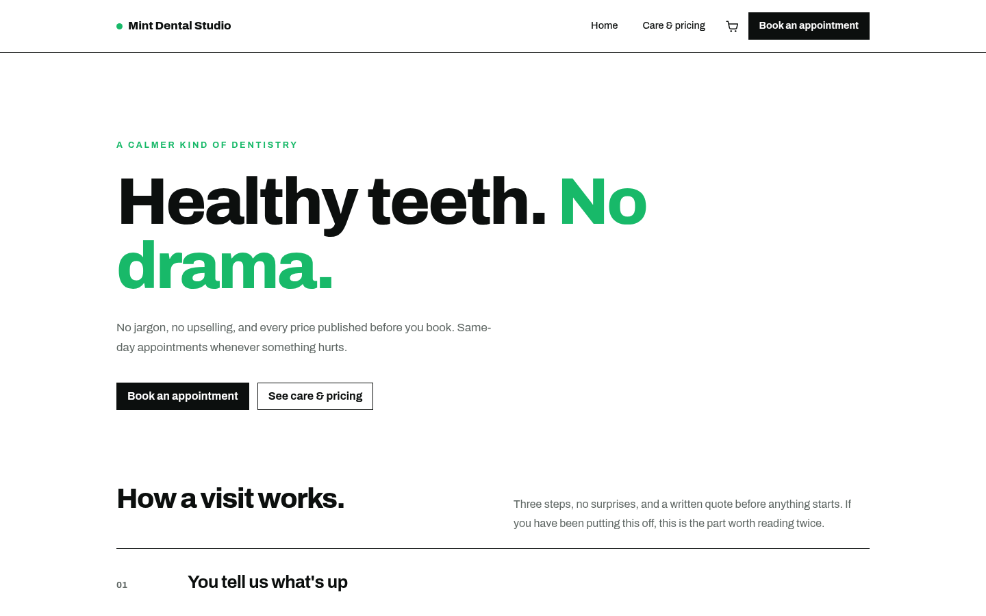 Screenshot of the Mint template homepage