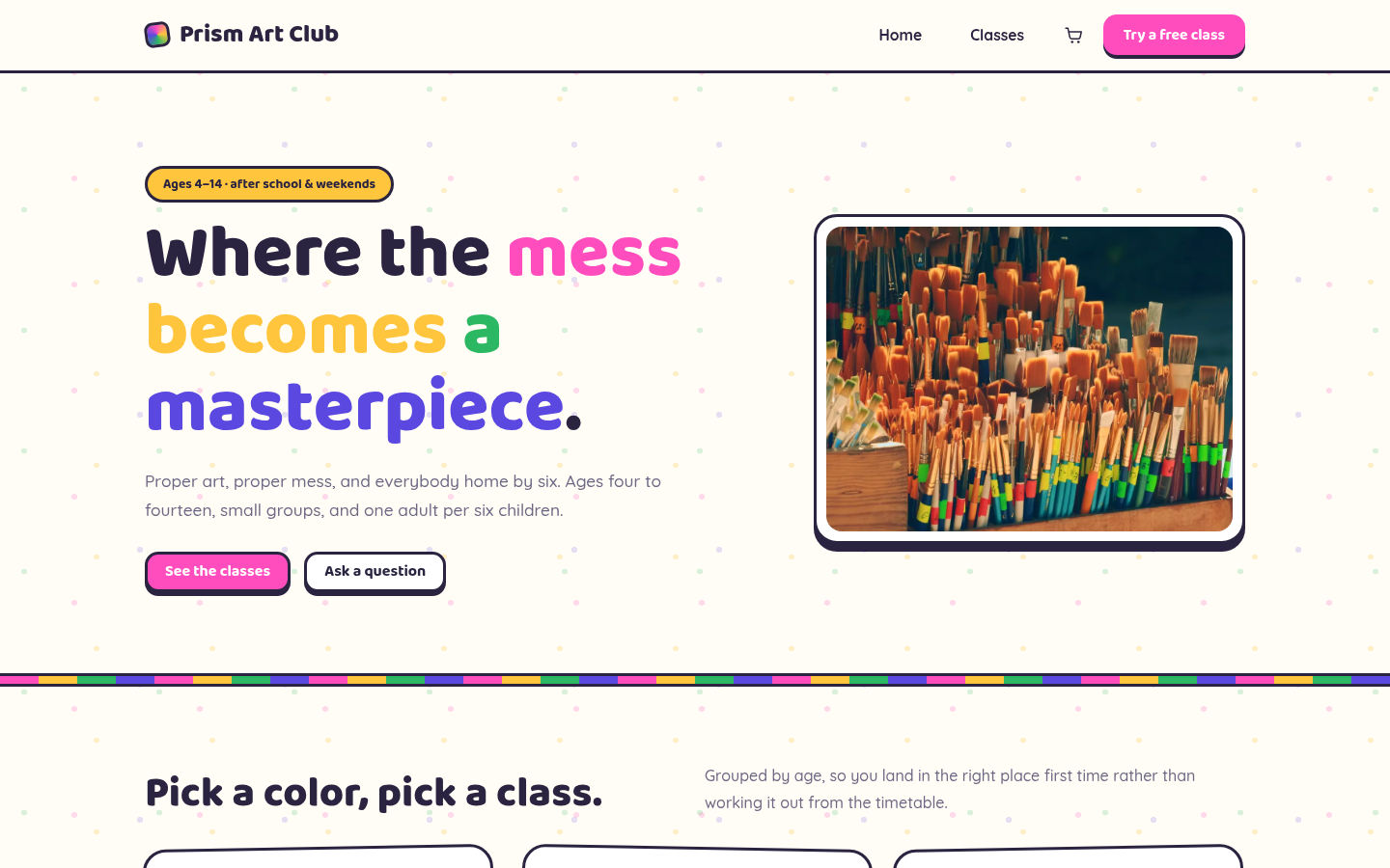 Screenshot of the Prism template homepage