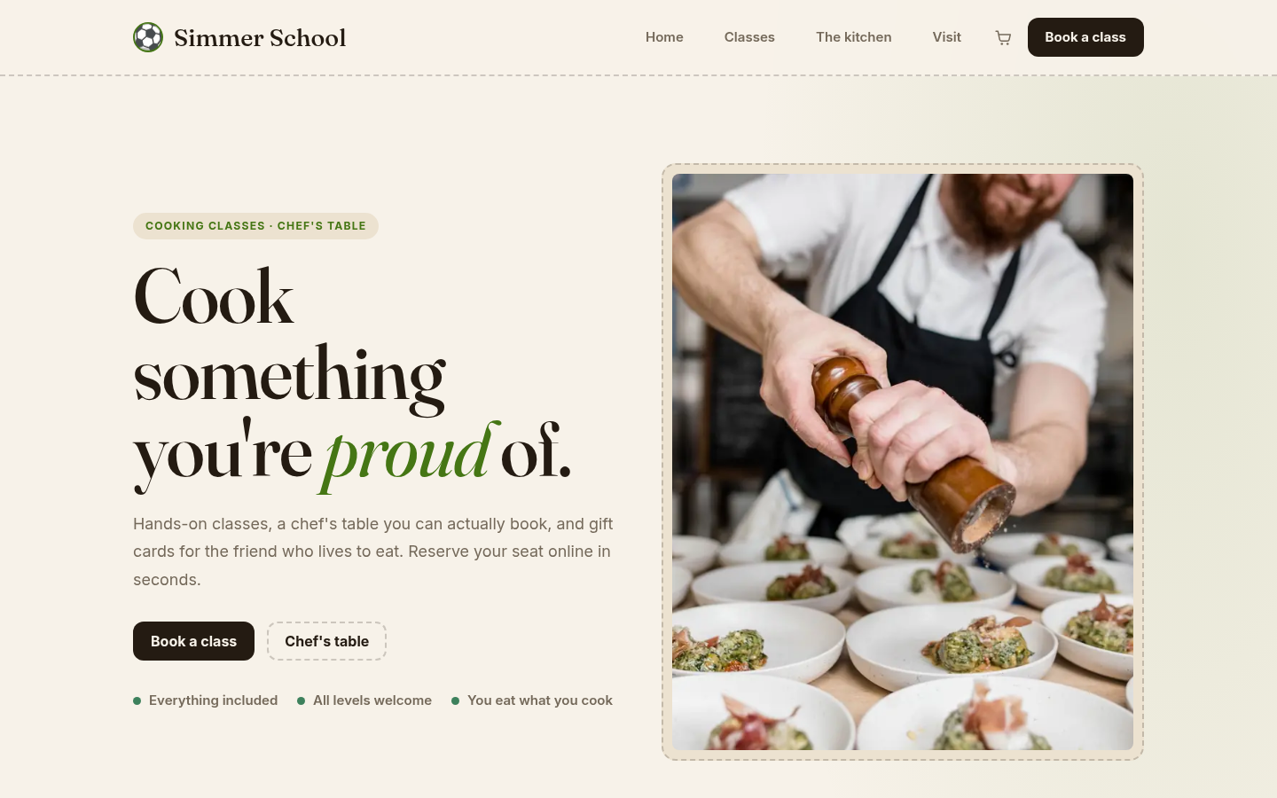 Screenshot of the Simmer template homepage