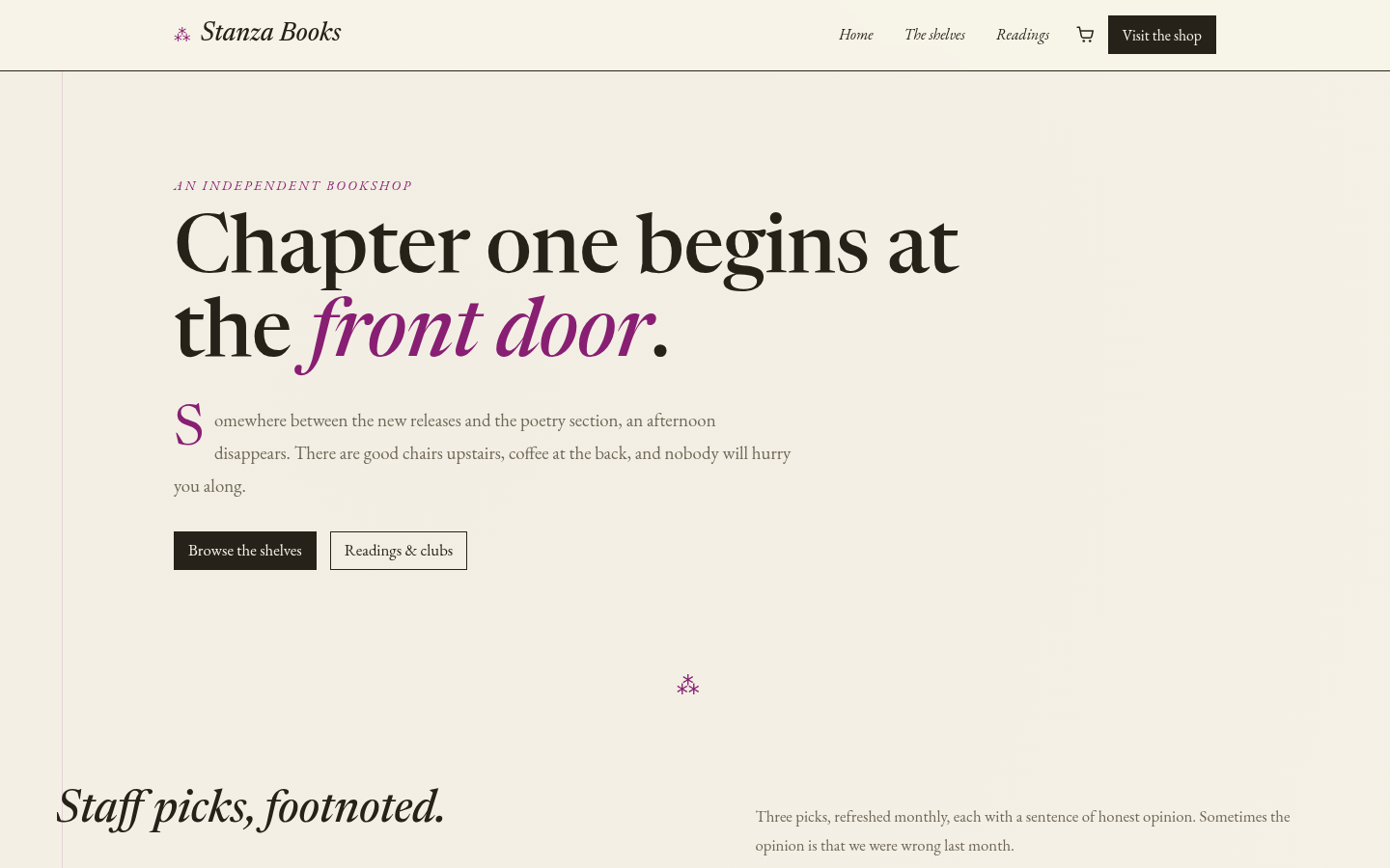 Screenshot of the Stanza template homepage