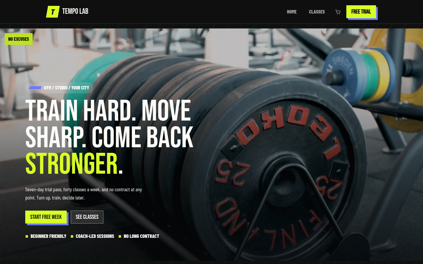 Screenshot of the Tempo template homepage